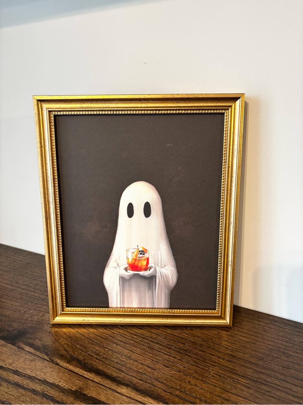Halloween Ghost With Cocktail Wall Art Framed